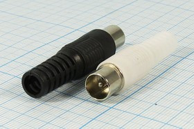 Разъем TV вилка, на кабель винт, пластик, черный