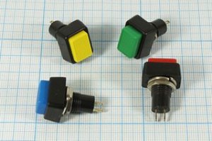 Переключатель кнопочный, d10, 220В, 2.0А, ON-OFF, синий, контакты 2C, PBS-22A