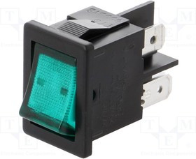 H8553VBBG3, Rocker Switches DPST Mini Rocker Sw. Lit 230V Green