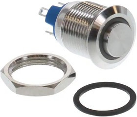 PV0H240SS-311, Pushbutton Switches 12MM ANTI-VANDAL ILLUMINATED RING, HIGH ACTUATOR, SOLDER LUG, OFF-(ON), 2A 36VDC, Stainless Steel, RED LE