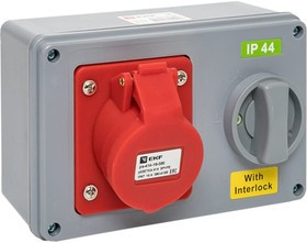 Розетка с блокировкой и выключателем 1414 3Р+РЕ 16А 380В IP44 ps-1414-16-380