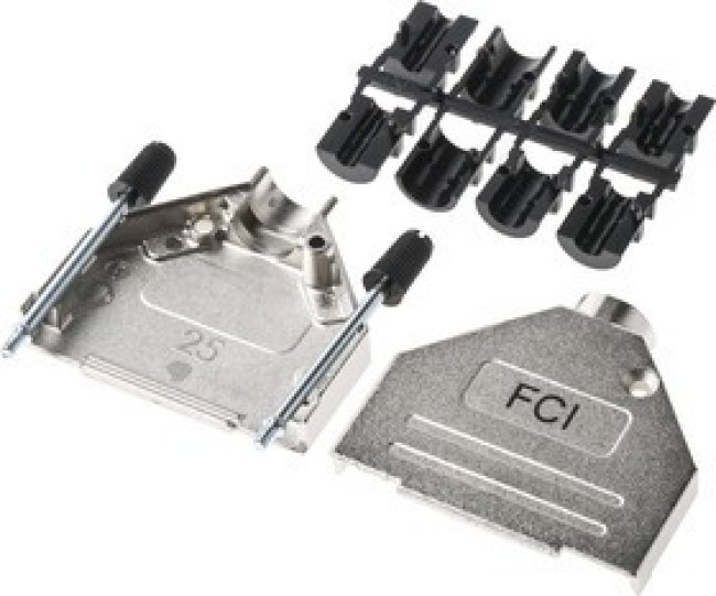 8655MH2501BKLF, 8655MH Series Die Cast Zinc D Sub Backshell, 25 Way, Strain Relief
