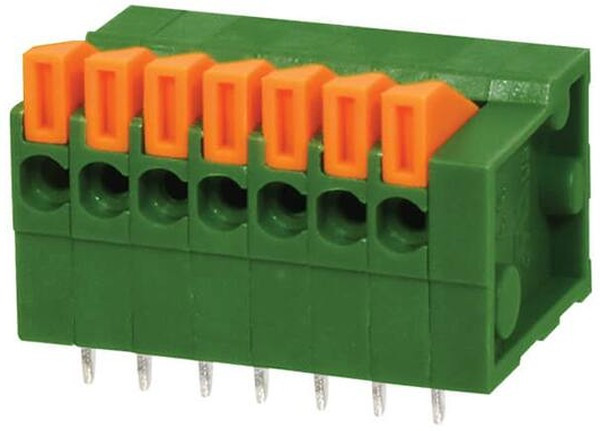 TBL003-254-07GR-2OR, Fixed Terminal Blocks Terminal block, screwless, 2.54, horizontal, 7 poles, green w orange tab TBL003-254-07GR-2OR, Fixed Terminal Blocks Terminal block, screwless, 2.54, horizontal, 7 poles, green w orange tab