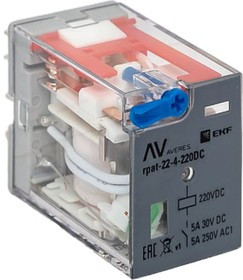 rpat-22-4-220DC, Реле промежуточное с кнопкой и мех. Индикацией RPAt 22/4 5A 220В DC EKF AVERES