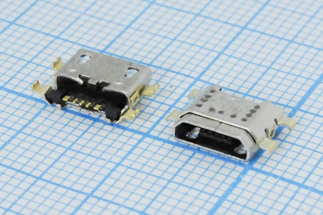 Разъем microUSB REV розетка, тип B, контакты 5C4HP, на плату, microUSBB-5SAD2 REV