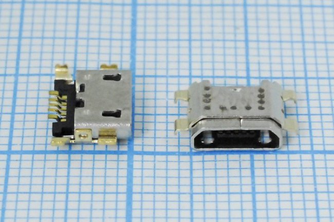 Разъем microUSB REV розетка, тип B, контакты 5C4HP, на плату, microUSBB-5SAD2 REV