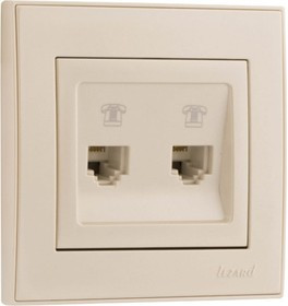 Двойная телефонная розетка DERIY евро, жемчужно-белая, металлик 702-3030-138