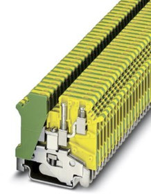 1923128, UK 3-TWIN-PE Series Green/Yellow Fused DIN Rail Terminal, Double-Level, Screw Termination, Fused