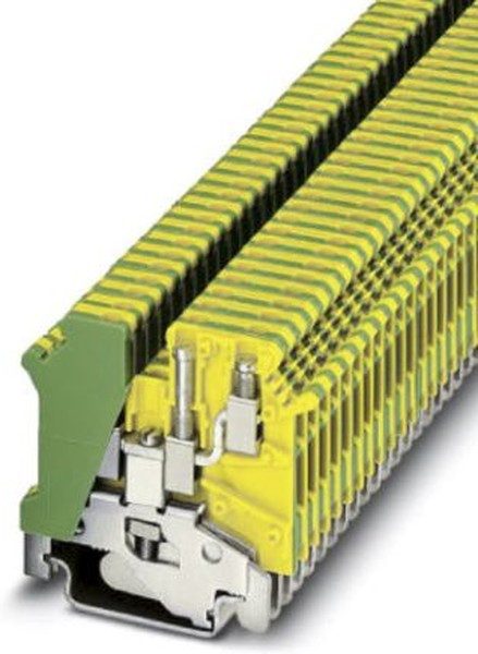 1923128, UK 3-TWIN-PE Series Green/Yellow Fused DIN Rail Terminal, Double-Level, Screw Termination, Fused