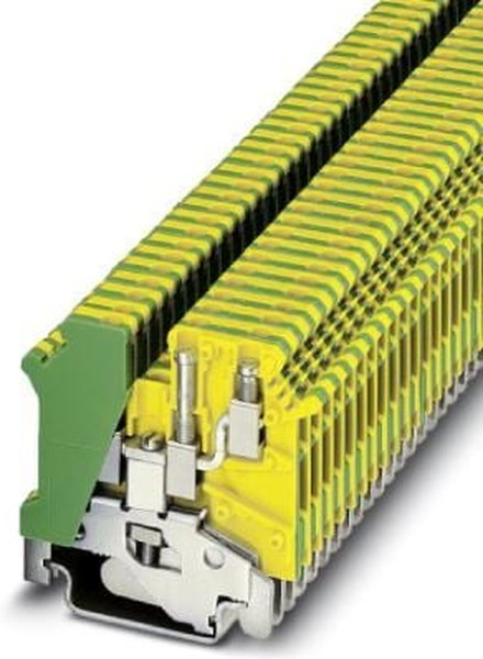 1923128, UK 3-TWIN-PE Series Green/Yellow Fused DIN Rail Terminal, Double-Level, Screw Termination, Fused