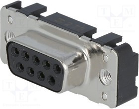 09661116501, Разъем D-Sub, PIN: 9, гнездо, "мама", прямой, THT, M3, Фиксация: винтами