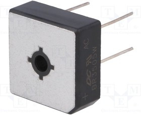 BR3505W, Диодный мост: однофазный, Urmax: 50В, If: 35А, Ifsm: 400А, BR-25W