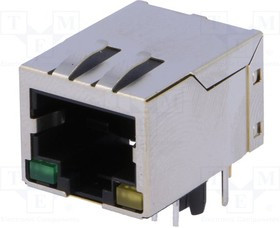 RJ45-TRAFO-L, Гнездо, RJ45, PIN: 8, экранированный, с LED, Конф: 8p8c, THT