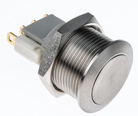 AV19LP407, Push Button Switch, Momentary, Panel Mount, 19.2mm Cutout, SPDT, 125/250V ac, IP65