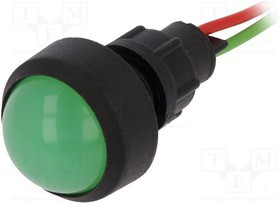 LKD12-24-G, Индикат.лампа: LED, выпуклый, 12-24ВDC, 12-24ВAC, Отв: d13мм, IP20