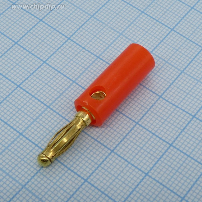 BP-214(10-0015 GOLD red), Штекер-банан красный (зол.).