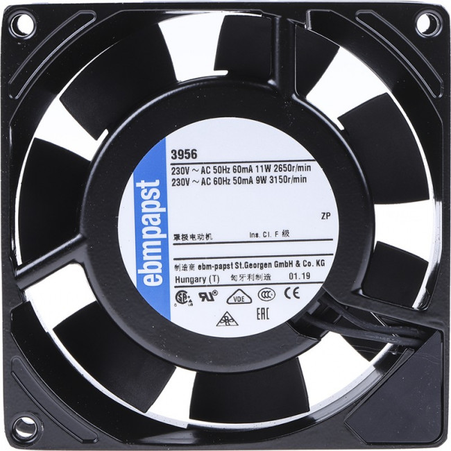 3956, AC Fan Axial Ball Bearing 230V 34.7CFM 35dB 92 X 92 X 25.4mm