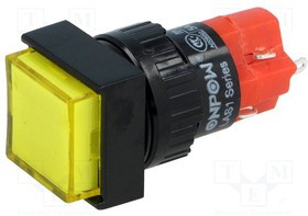 V16F-11-Y, Переключатель: кнопочный, Пол: 2, SPDT, 3A/250ВAC, 2A/24ВDC, IP40