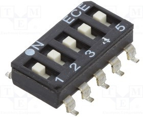 ESD105LTZ, Переключатель: DIP-SWITCH, Кол-во секций: 5, OFF-ON, 0,025A/24ВDC