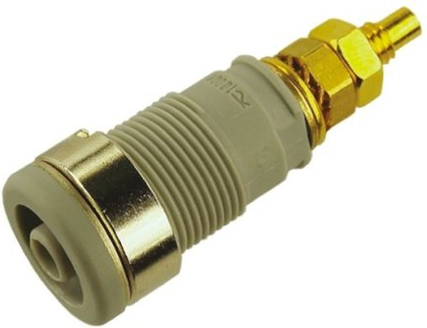 972354106, Grey Female Banana Socket, 4 mm Connector, Solder Termination, 32A, 1000V ac/dc, Gold 972354106, Grey Female Banana Socket, 4 mm Connector, Solder Termination, 32A, 1000V ac/dc, Gold