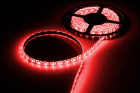Лента светодиодная 12В, 1 штука=5см=3 светодиода, цвет красный, мощность 14,4Вт/м, SMD5050, IP65; №14316R СДЛ\лента\ 12В\кр\14,4Вт/м\SMD5050