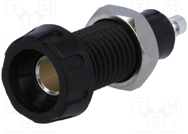 Black Female Banana Socket, 4 mm Connector, Solder Termination, 10A, 50V, Silver Plating Black Female Banana Socket, 4 mm Connector, Solder Termination, 10A, 50V, Silver Plating