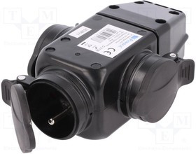 PD.3156, Разъем: питания AC, разветвитель, 2P+PE, 250ВAC, 16А, черный, IP44