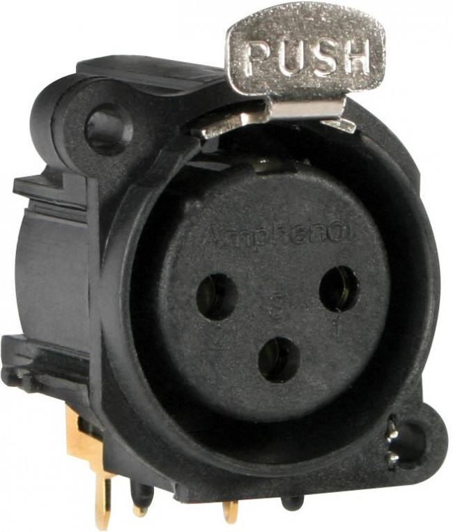 AC3FAH1-AU-PRE, XLR Connectors 3 Pole XLR Female Chassis Mount A Type Gold Contacts Black Finish Horizontal PCB AC3FAH1-AU-PRE, XLR Connectors 3 Pole XLR Female Chassis Mount A Type Gold Contacts Black Finish Horizontal PCB