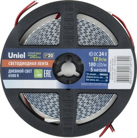 UL-00007644, лента светодиодная 180LED/m-10mm-IP20- DC24V-17W/m-5M-6500K катушка в герметичной упаковке