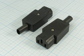 Гнездо питания AC IEC C13, на кабель, черное, 10А, 250В, AC-102; №610 гн пит AC IEC C13\\10А/250\ каб\\чер\AC-102\