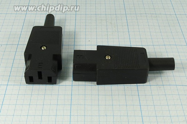Гнездо питания AC IEC C13, на кабель, черное, 10А, 250В, AC-102; №610 гн пит AC IEC C13\\10А/250\ каб\\чер\AC-102\