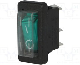 AE-C5503ALNGB, ROCKER; SPST; Pos: 2; ON-OFF; 16A/250VAC; green; neon lamp; 250V