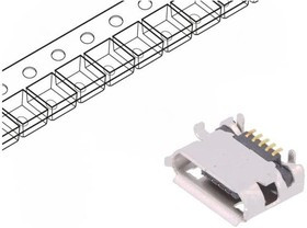 10118194-0001LF, Разъем USB, Micro USB Типа B, USB 2.0, Гнездо, 5 вывод(-ов), Поверхностный Монтаж, Прямой Угол