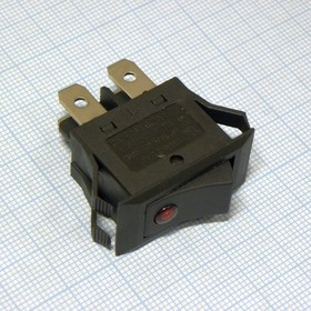 DS KCD3-201-1 4P red eye, 2 положения клавиши, 2 группы на замыкание, черная клавиша с красным "глазком"