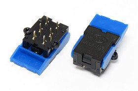 Переключатель клавишный, контакты 6P, 0,2А, OFF-(ON), подсветка синяя, HS-010A2