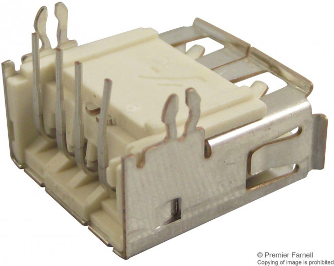 87520-0010BLF, Right Angle, Through Hole, Socket Type A 2.0 USB Connector