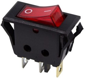 36-2225, Выключатель клавишный 250V 15А (3с) ON-OFF красный с подсветкой (RWB-413, SC-788)