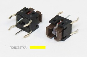 Тактовая кнопка, 8 x 6xh 7.0, алгоритм работы NO, IL2Вжелтый, контакты 6P, SI-TLL62