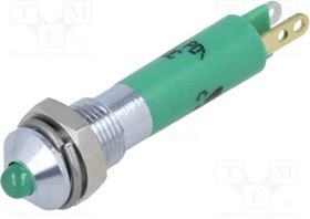 19020251, Индикат.лампа: LED; выпуклый; зеленый; 12ВDC; O6мм; металл