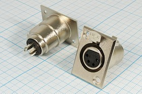 Разъем микрофонный XLR розетка, контакты 4P, монтаж на блок фланец 2 отверстия, MC914-4P