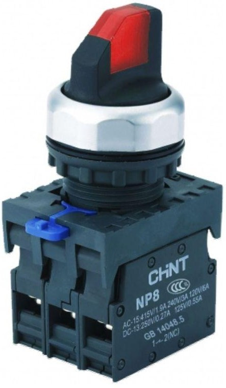 667554, Переключатель подсвет. NP8-11XD/214, 2 полож. фикс., красн., AC110-230В(LED), 1НО+1НЗ, IP65