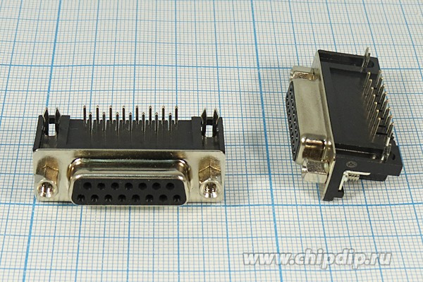 Гнездо D-SUB,15-ти контактное,угловое, на плату; №2013 гн D-SUB\15HP\\плат\угл 9,4мм\DRB-15FB