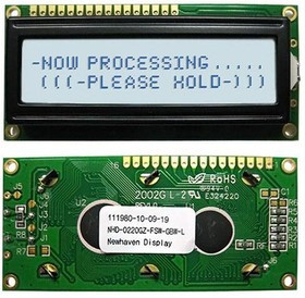 NHD-0220GZ-FSW-GBW-L, LCD Character Display - 2 x 20 Characters - 5V - 8-Bit Parallel - Controller:SPLC780D OR ST7066U - 1x16 Top