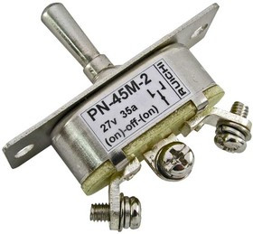 ПН-45М2 35а/27в (аналог), Тумблер с нейтральным положением однополюсный ПН-45М2, 50х19х54 мм, (ON)-OFF-(ON) без фиксации, SPDT, IP30, 35 А,