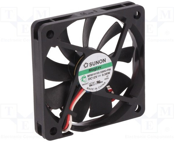 MF60101V3-1000U-F99, Вентилятор осевой, 12В DC, 60x60x10мм, подшипник Vapo, 20,62куб.м/ч, 20,5дБА