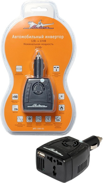 API-150-01, Преобразователь напряжения (инвертор) 12-220V 150Вт AIRLINE API-150-01, Преобразователь напряжения (инвертор) 12-220V 150Вт AIRLINE