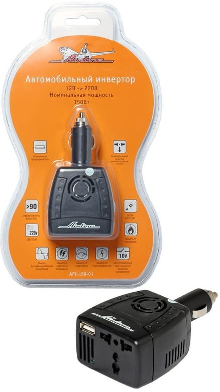 API-150-01, Преобразователь напряжения (инвертор) 12-220V 150Вт AIRLINE API-150-01, Преобразователь напряжения (инвертор) 12-220V 150Вт AIRLINE