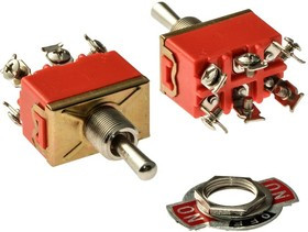 E-TEN 1322 on-off-on, Тумблер трехпозиционный двухполюсный E-TEN 1322, 58.5х20х33 мм, ON-OFF-ON, DPDT, 15 А, 250 В, 50 мОм, 6 контактов, кл