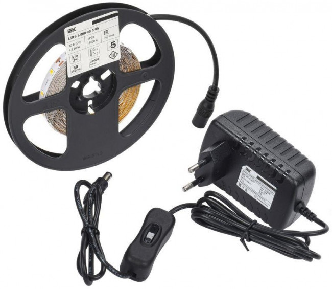 Комплект светодиодной подсветки "Сделай сам" DIY (лента LED 5м LSR-2835W60-4.8-IP20-12В + драйвер + выключатель) IEK 2LSR1-2-060-20-1-05-S1