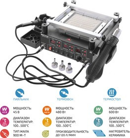 МЕГЕОН 00363, Цифровая паяльная станция 3 в 1 МЕГЕОН 00363, Цифровая паяльная станция 3 в 1